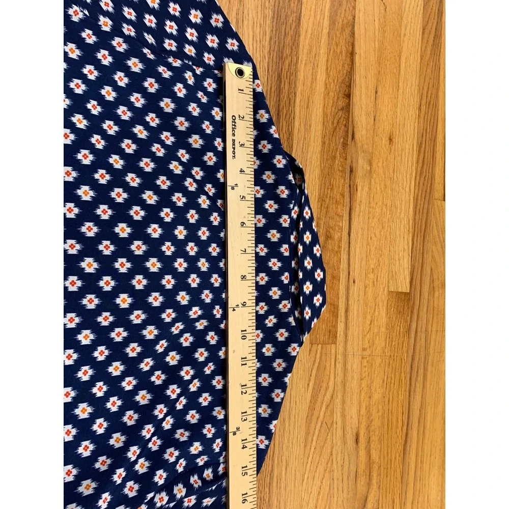 Michael Kors Navy Blue Geometric Ikat Full Zip Blouse Top Long Sleeve Small